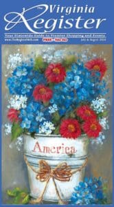 Basket of holiday ornaments and gifts.