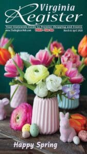 Basket of holiday ornaments and gifts.