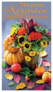 Basket of holiday ornaments and gifts.